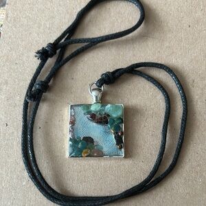 Textured Square Pendant Necklace